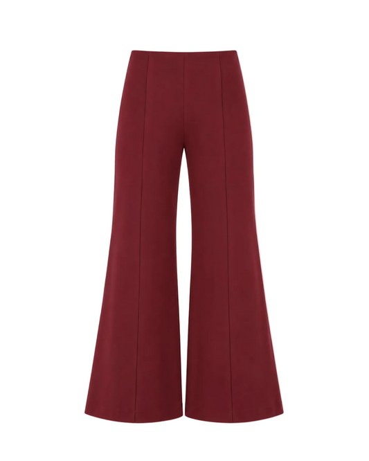 Ponte Knit Cropped Wide Leg Pant - Wine