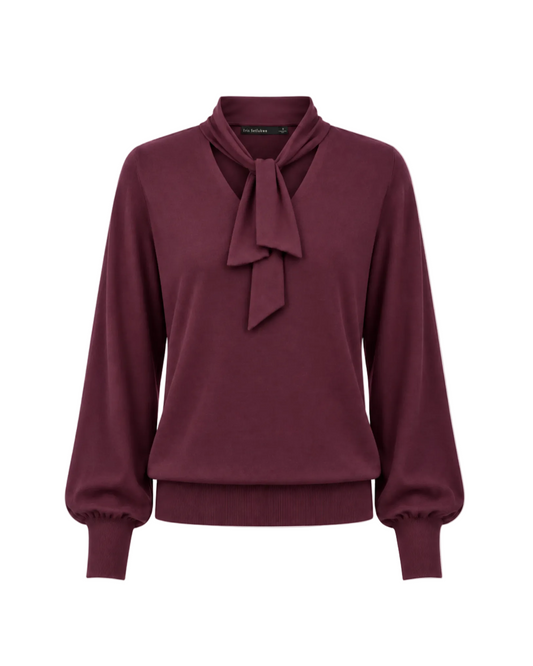 Fine Merino Blend Tie-Neck Sweater - Plum