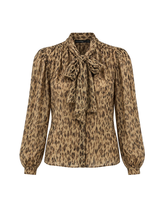 Chiffon Blouse with Detachable Tie - Animal Print