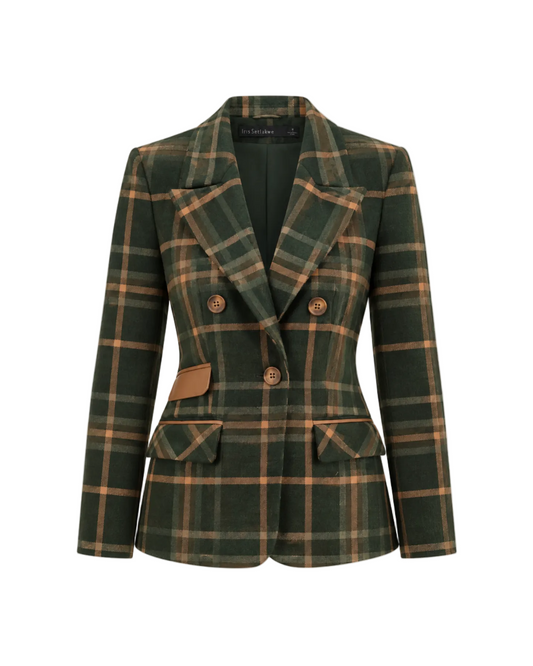 Double Breast Plaid Jacket - Green Plaid