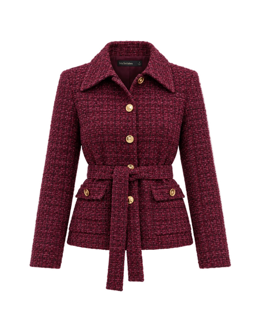 Tweed Belted Jacket - Plum Mix
