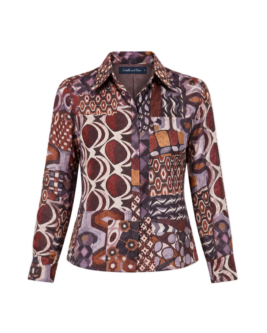 Crop Pleat Back Shirt - Geometric