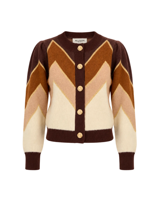 Fuzzy Chevron Sweater - Brown Multi