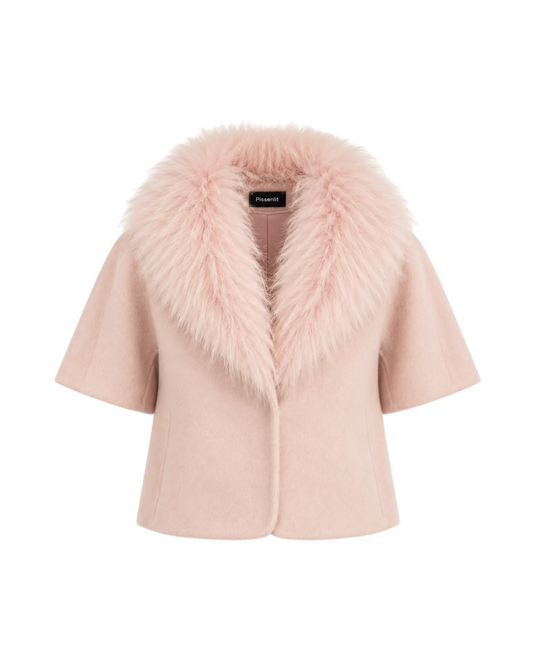 Short-Sleeve Jacket with Fur Collar