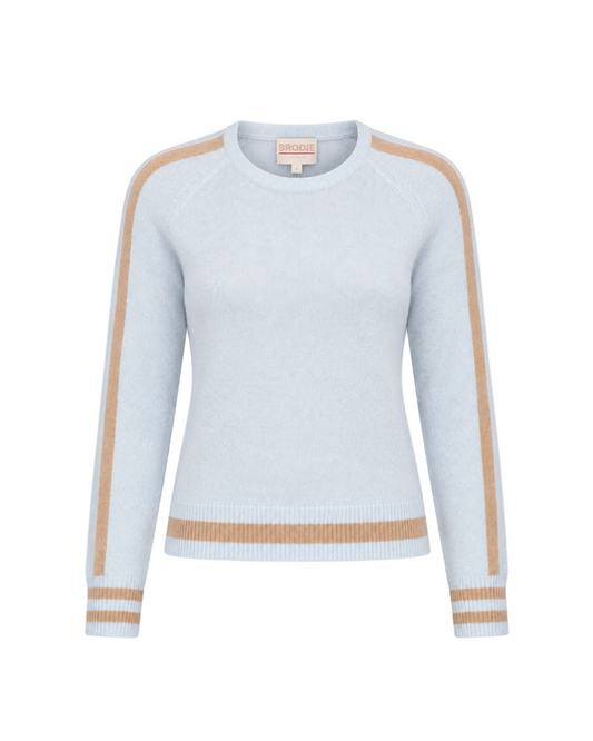 Cathy Sleeve Stripe Crew - Blue Mist & Camel