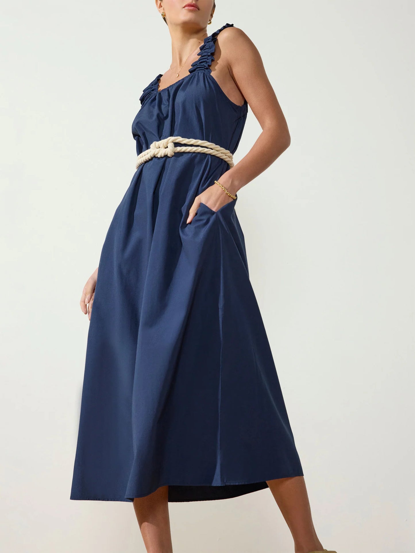 Serena Belted Dress - Navy