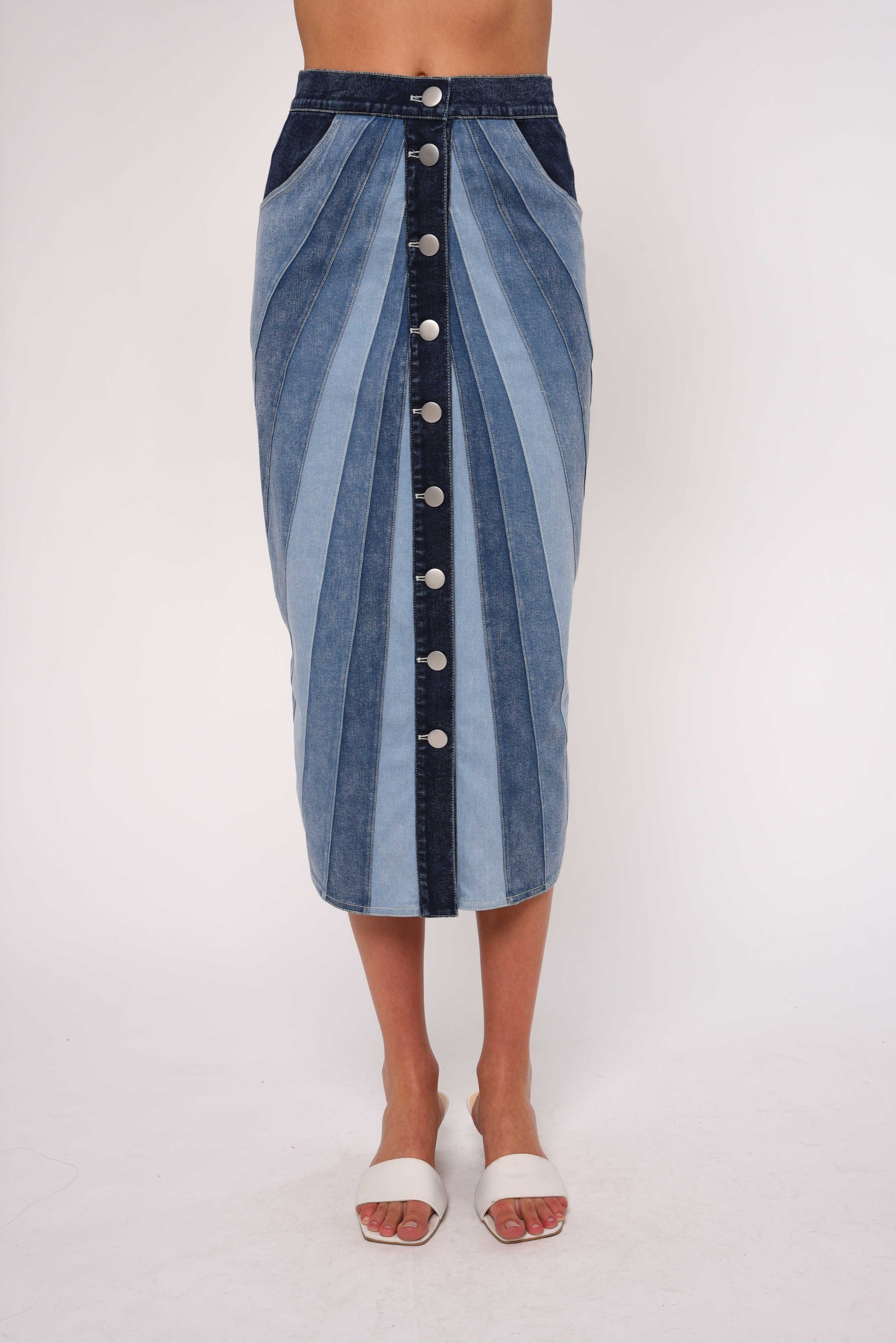 Apolline Midi Skirt - Paneled Denim