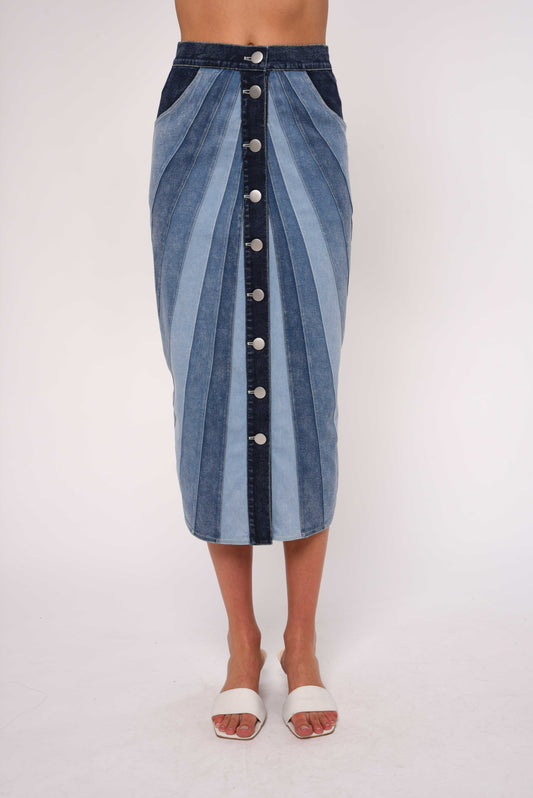 Apolline Midi Skirt - Paneled Denim
