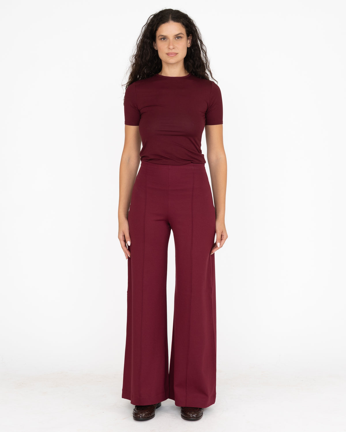 Ponte Knit Wide Leg Pant: Standard - Wine