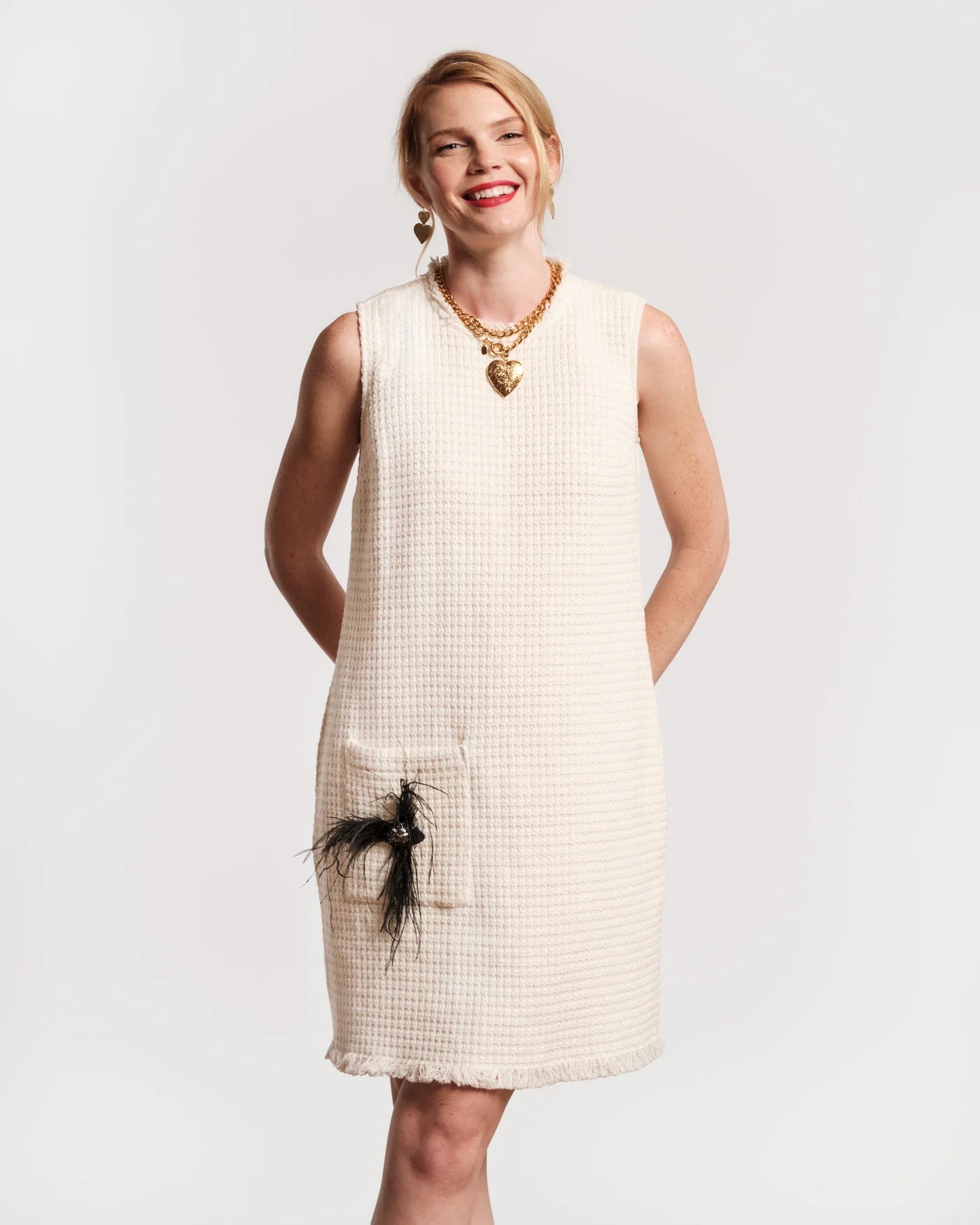 Twiggy Fringe Dress - White Boucle