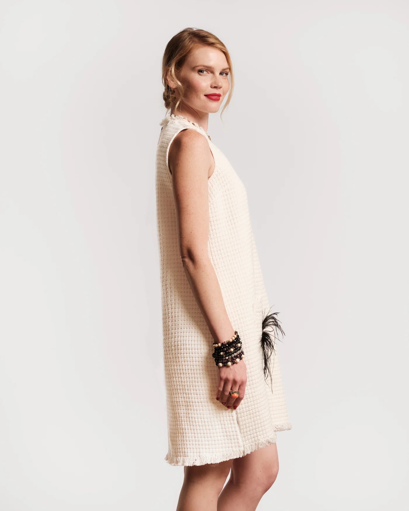 Twiggy Fringe Dress - White Boucle