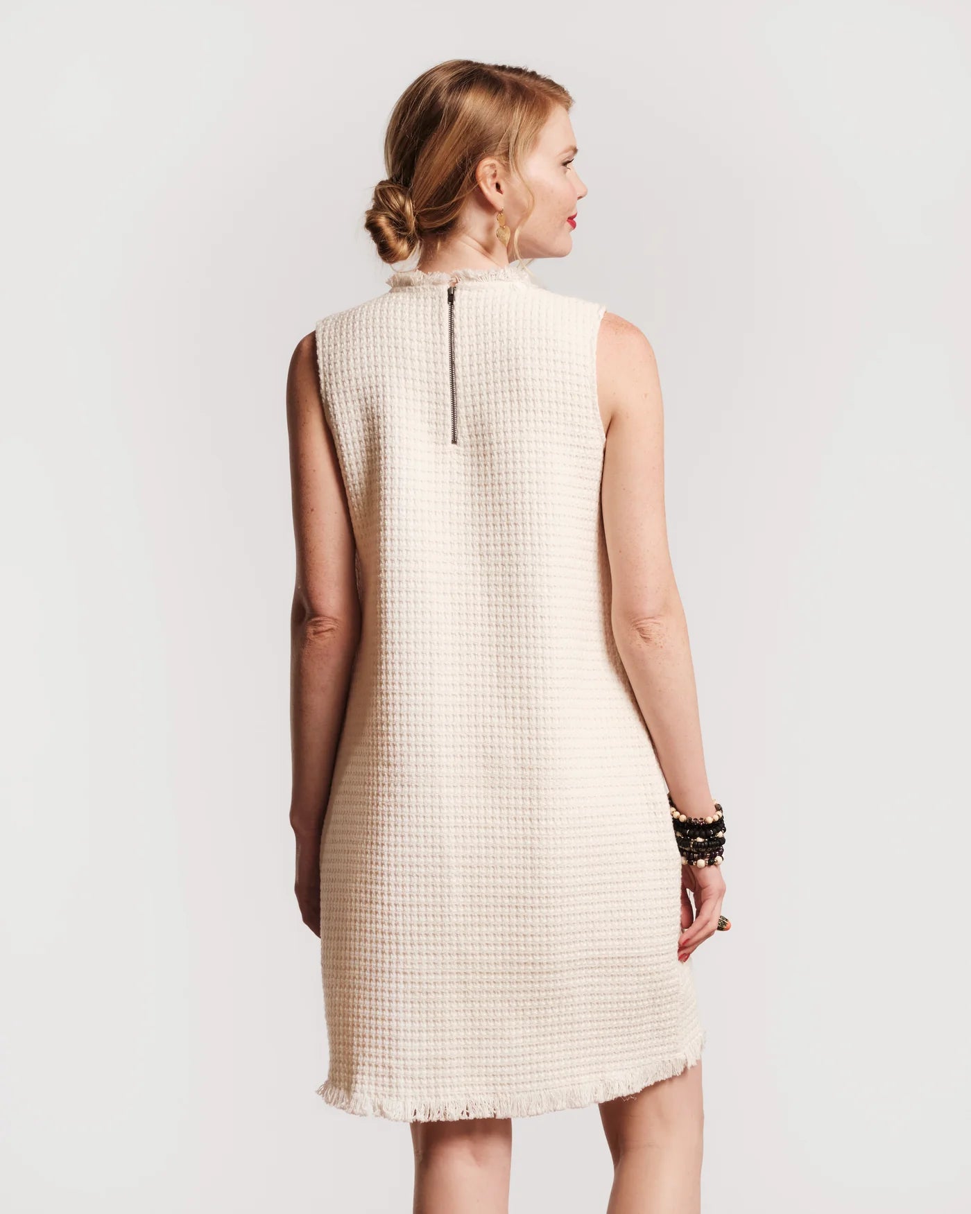 Twiggy Fringe Dress - White Boucle