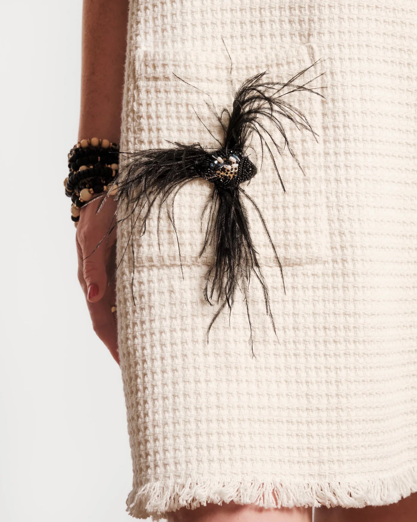 Twiggy Fringe Dress - White Boucle