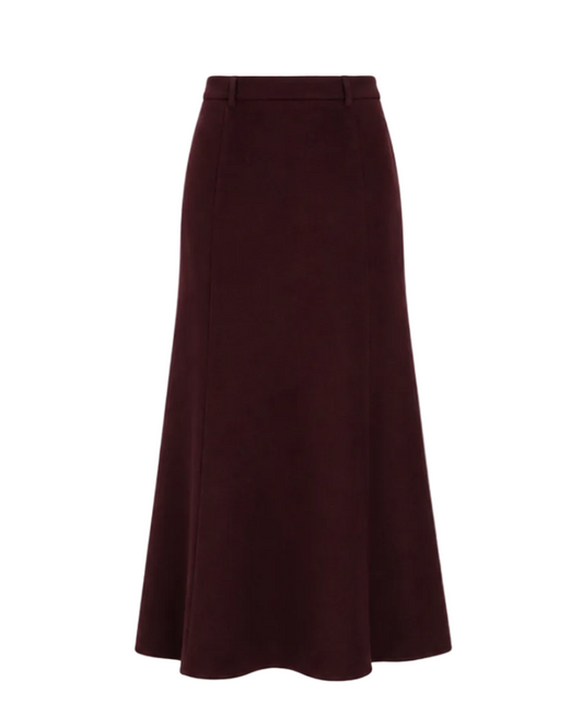 Wool Midi Trumpet Skirt - Burgundy