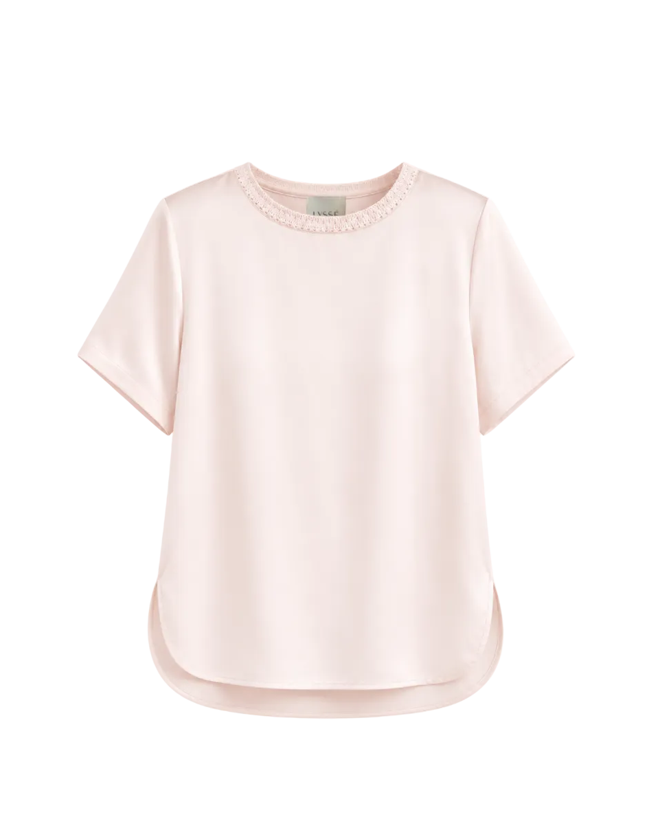 Jenika Crochet Neck Mix Media Top - Barely Pink