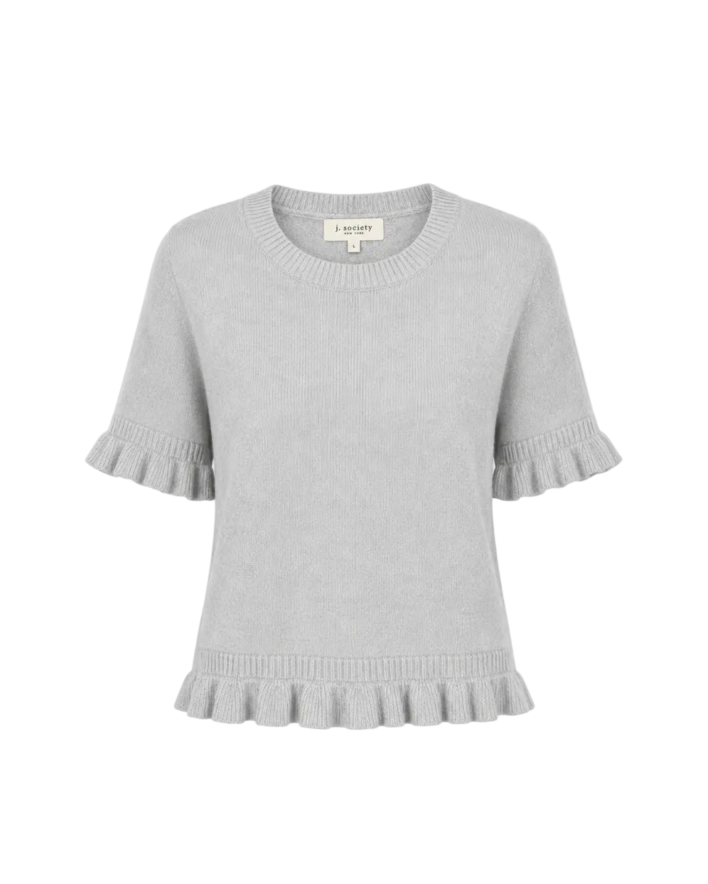 Short Sleeve Ruffle Edge Sweater - Silver