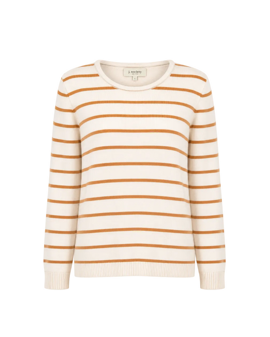 Striped Crew Sweater - Cream Camel