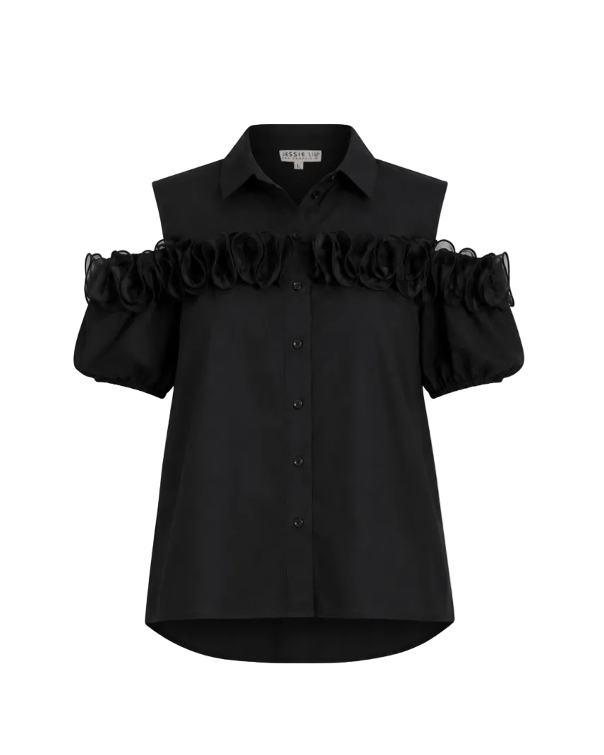 Cold Shoulder Button Down - Black