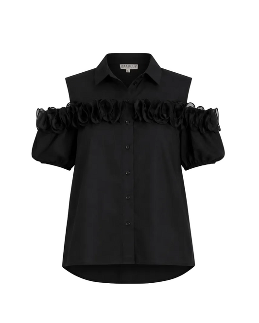 Cold Shoulder Button Down - Black