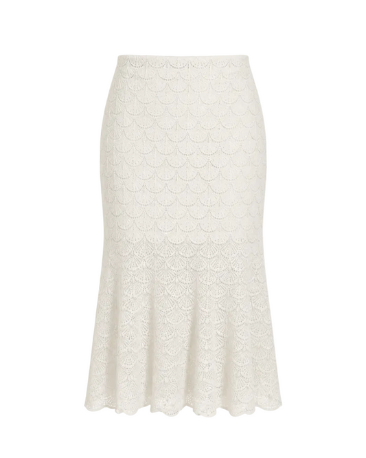 Scallop Embellished Knit Mermaid Skirt - Champagne