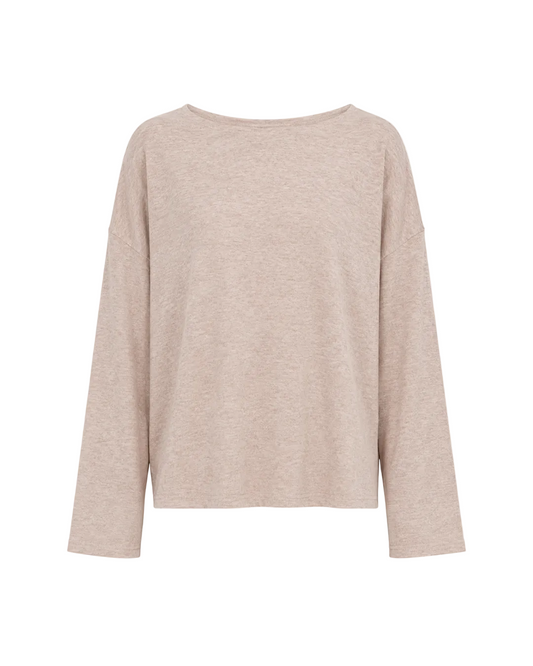 Sweater Knit Boat Neck Top - Oatmeal