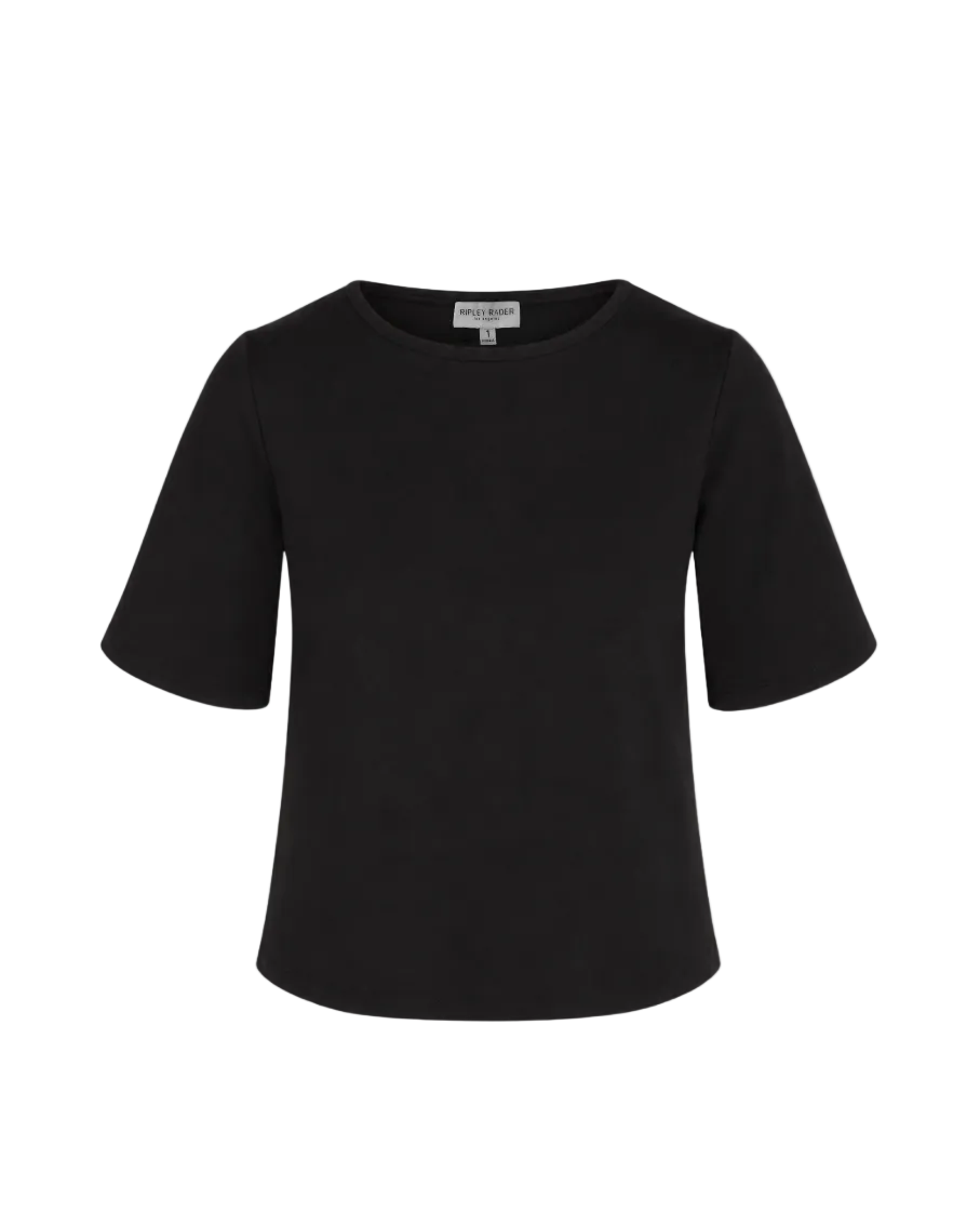 Ponte Knit Extended Short Sleeve Top - Black
