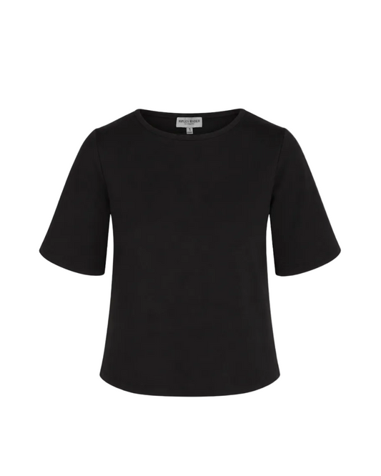 Ponte Knit Extended Short Sleeve Top - Black