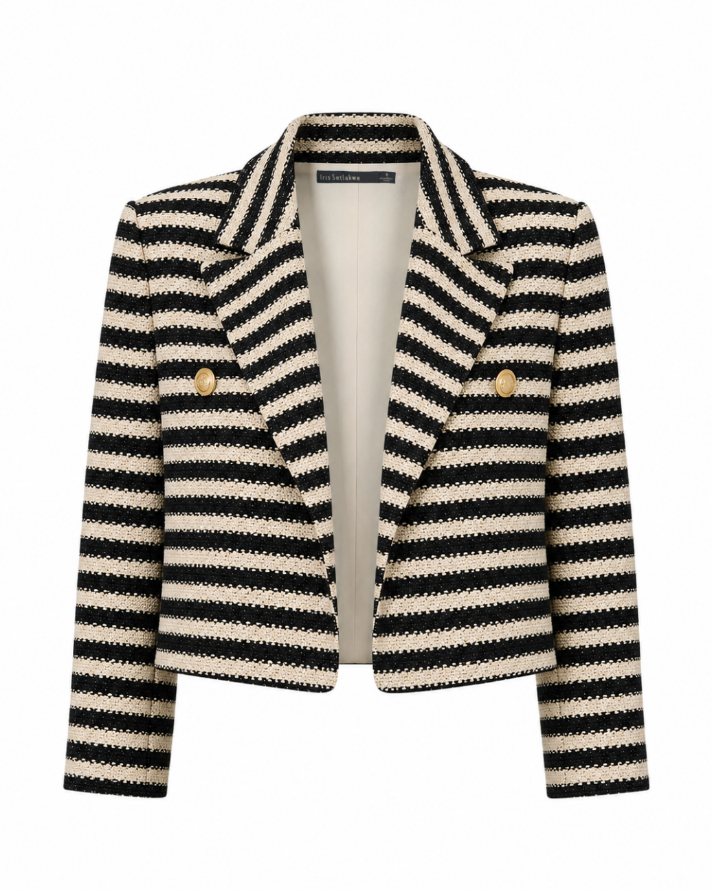 Cropped Knit Jacket - Black/Beige