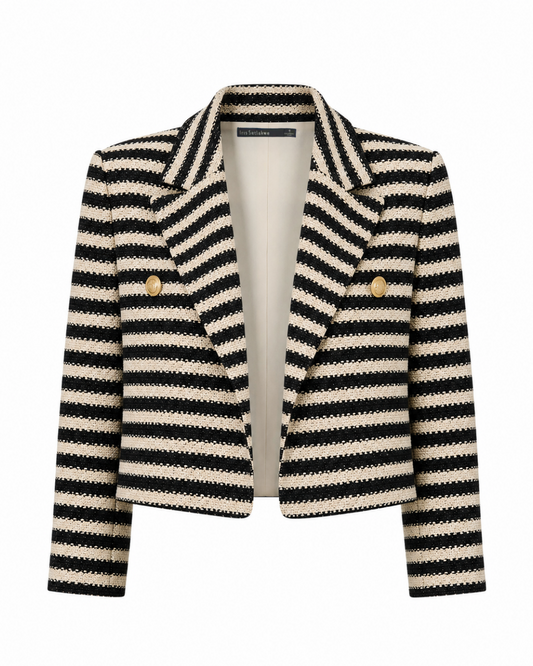 Cropped Knit Jacket - Black/Beige