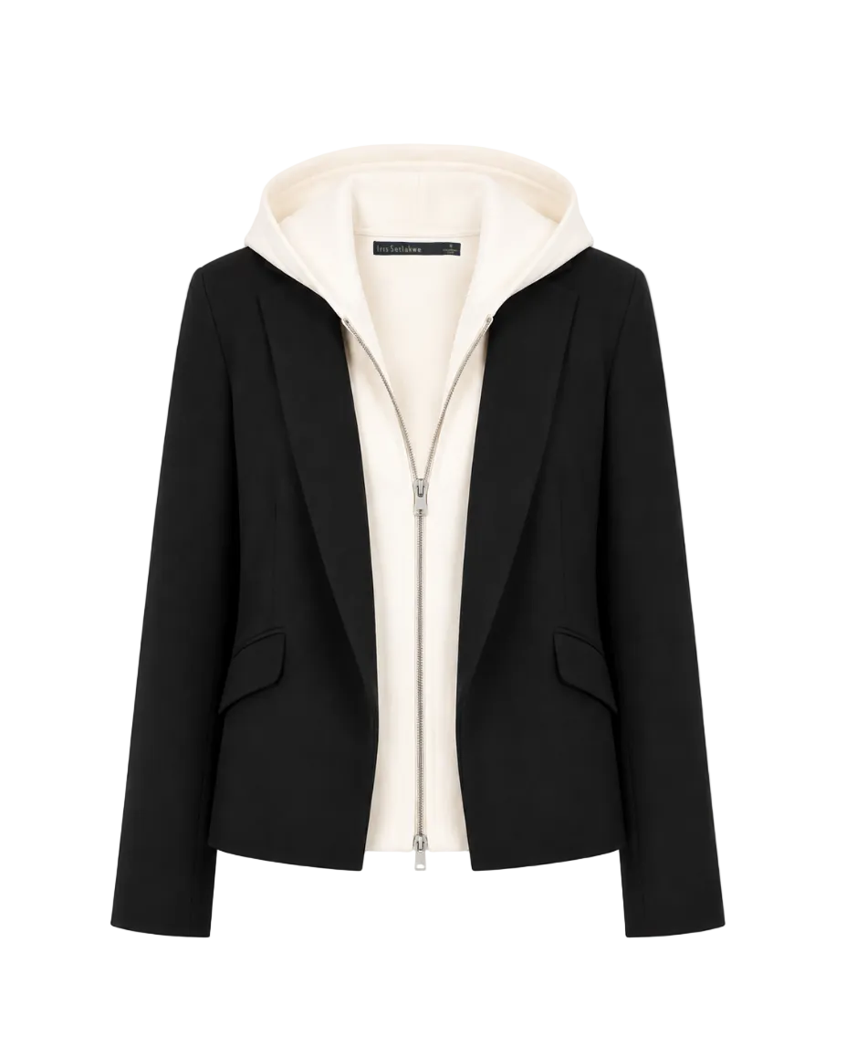 Jacket with Leather Patches without Hoodie - Black