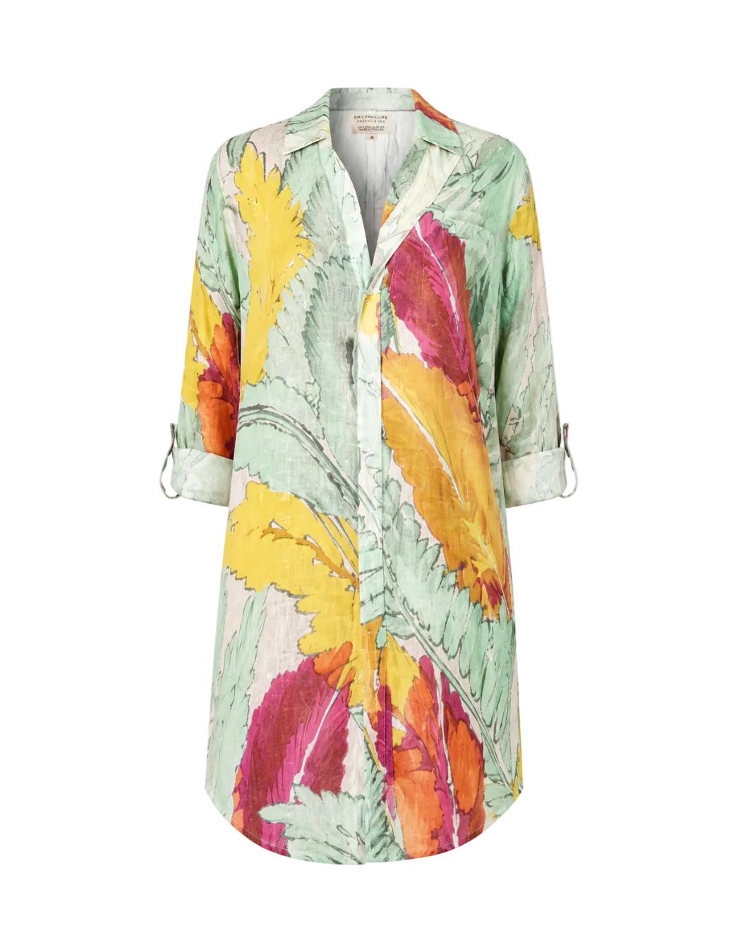 Palm Leaf Mini Dress - Pink/Yellow