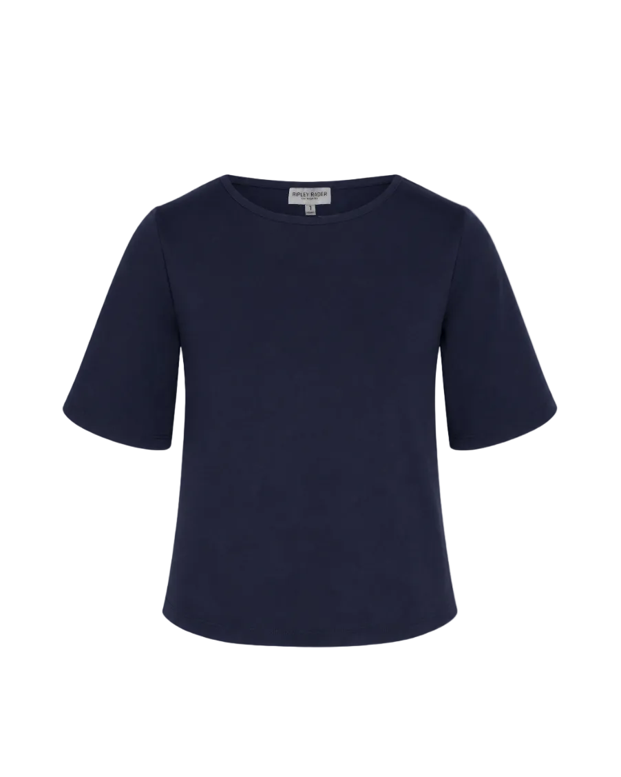 Ponte Knit Extended Short Sleeve Top - Navy