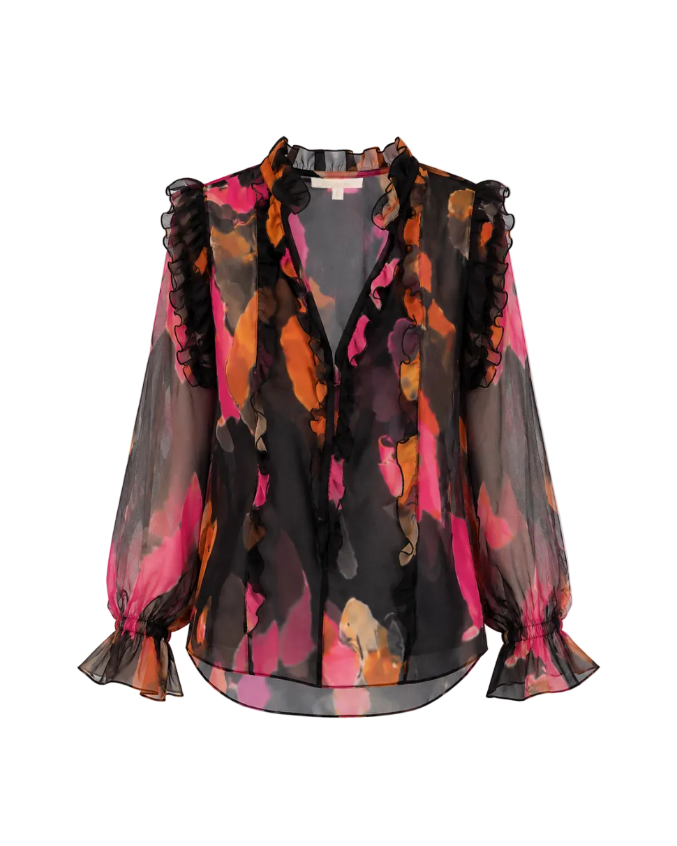 Bianca Ruffle Top - Black Watercolor Floral