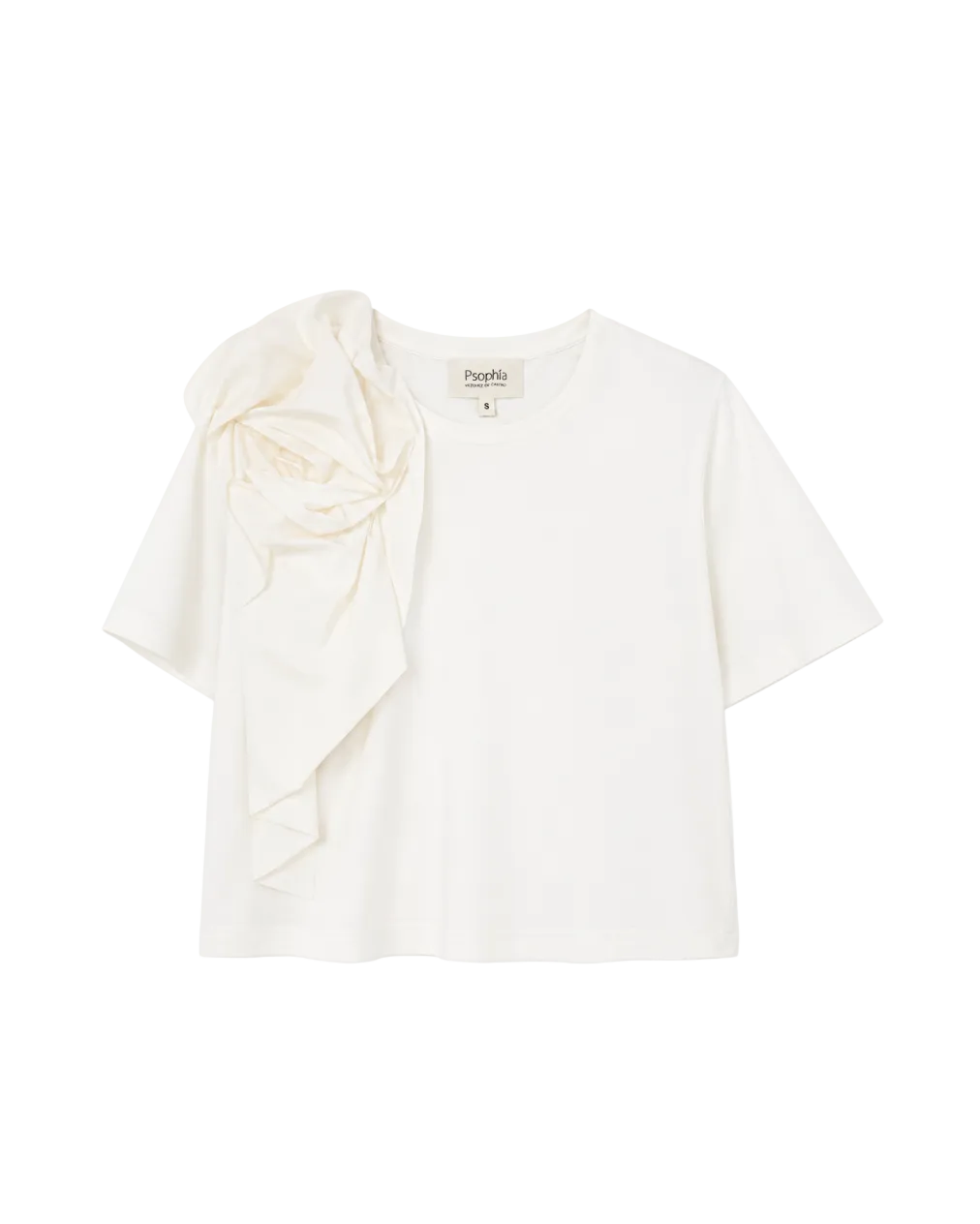 Sculptural Rosette Cotton T-Shirt - Ivory