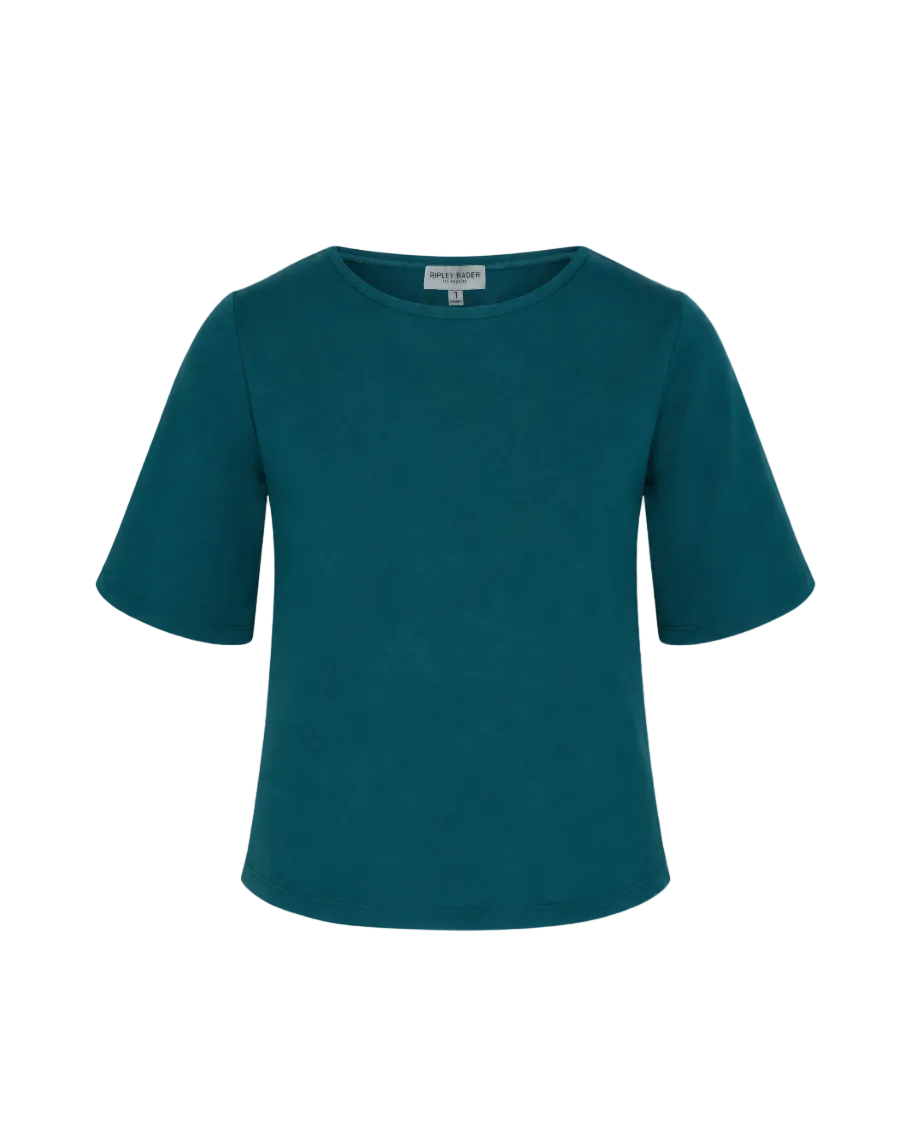 Ponte Knit Short Sleeve Top Extended - Teal