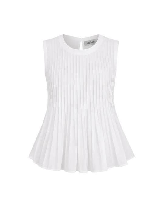 Pleated Tank - White