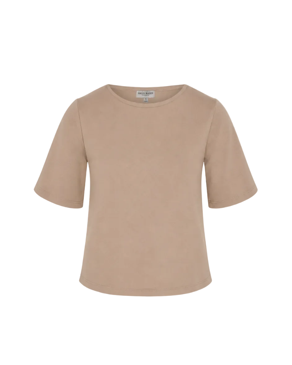 Ponte Knit Extended Short Sleeve Top - Khaki