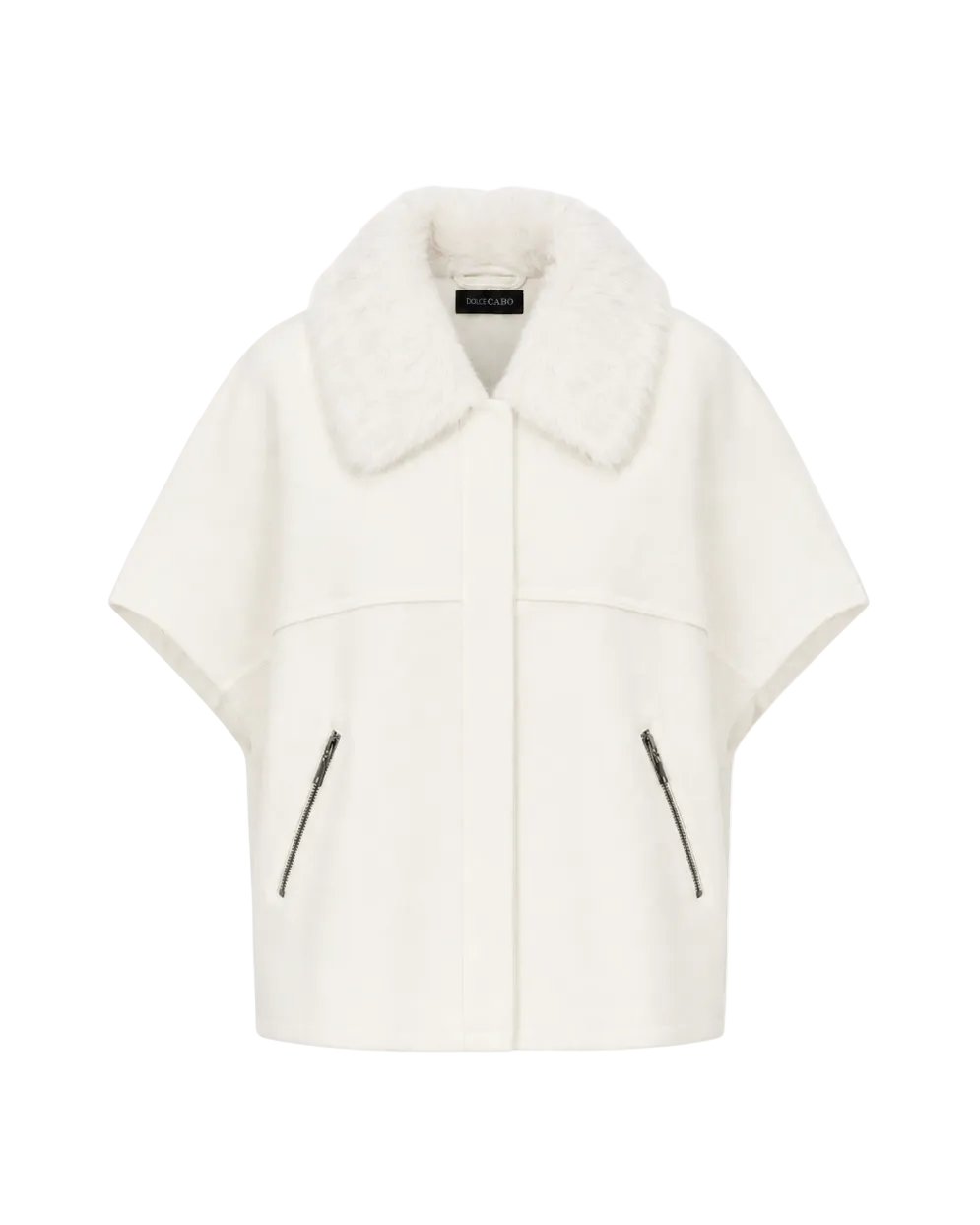 Faux Fur Collar Short Sleeve Cardigan - Ivory
