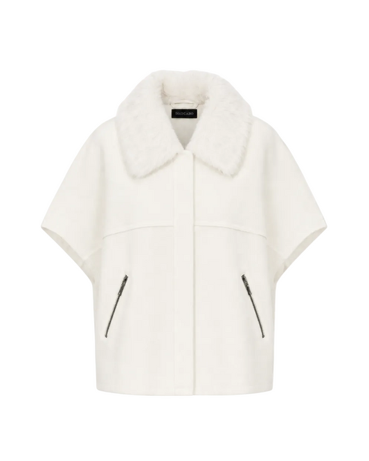 Faux Fur Collar Short Sleeve Cardigan - Ivory