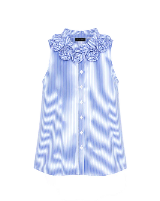 Poplin Stripe Rose Bud Top - Blue Stripe