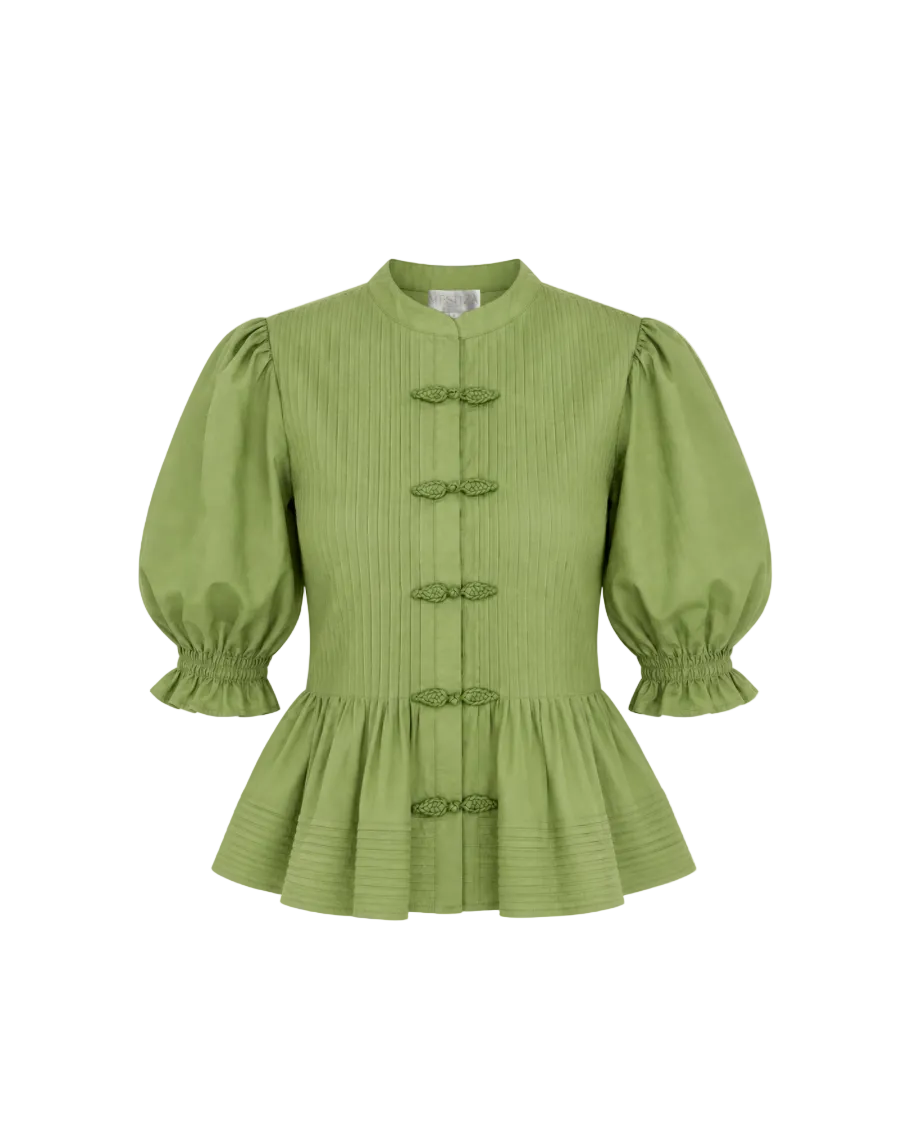 Calvin Pintucked Top - Evergreen
