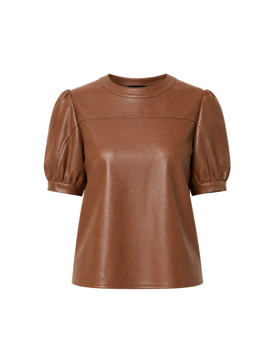 Faux Leather Perforated Top - Brown