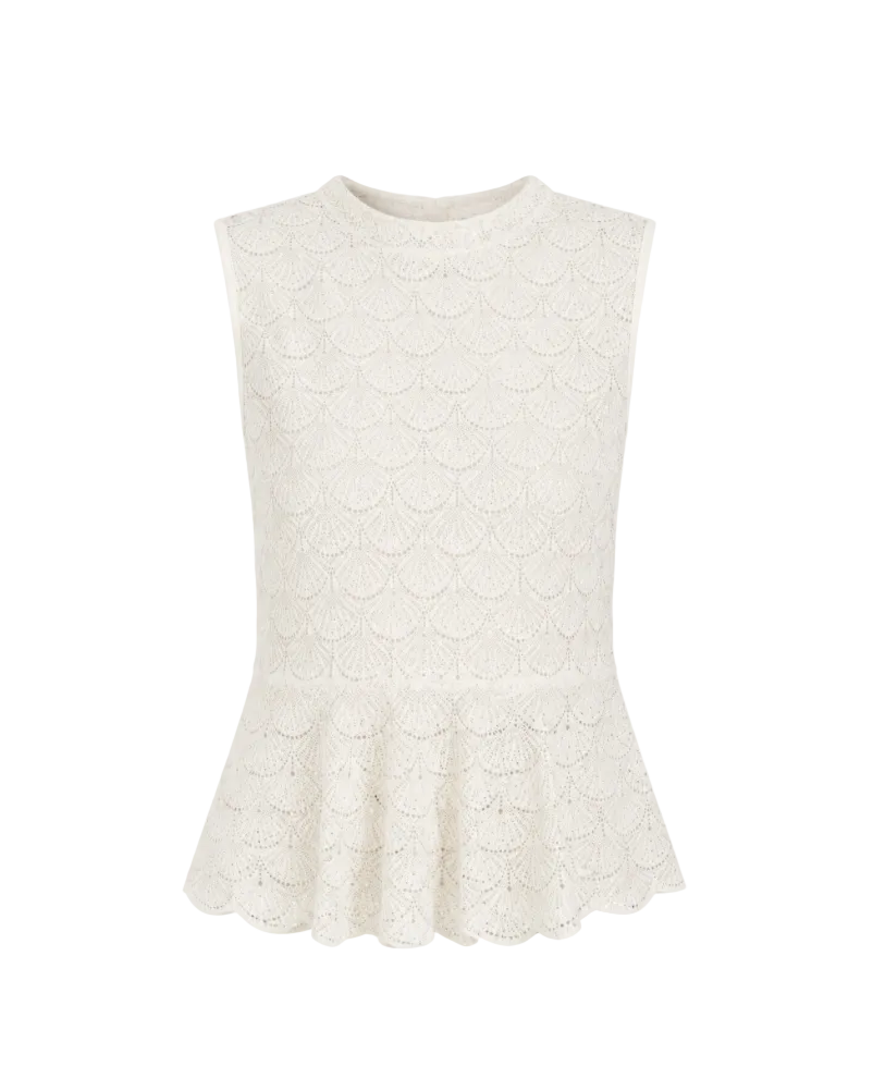 Scallop Embellished Sleeveless Knit Top - Champagne