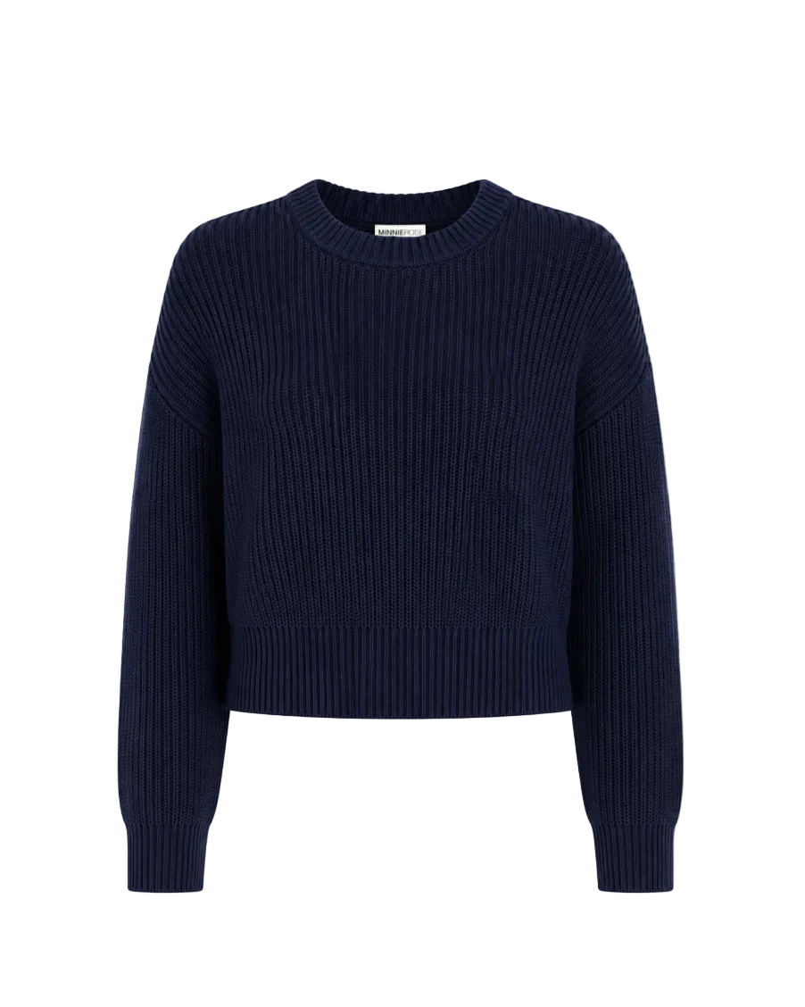 Cotton Shaker Longsleeve Crew - Navy