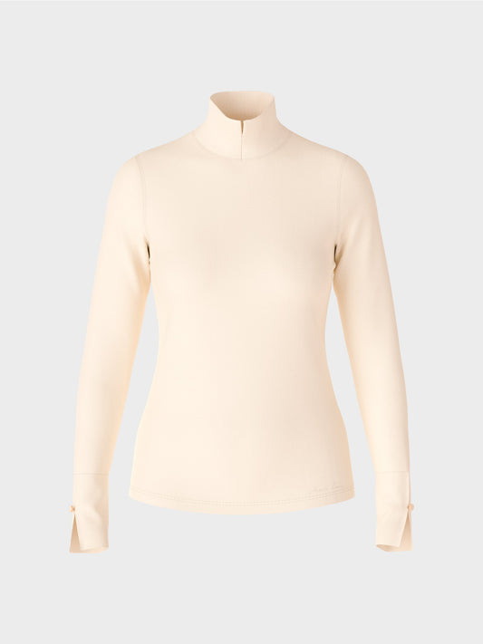 T-shirt with Slit-Roll Neck - Soft Cream