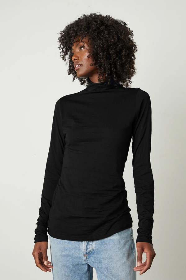 Long Sleeve Mock Neck Top - Black