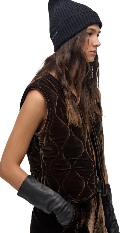 Waves Velvet Quilted Vest - Chocolate