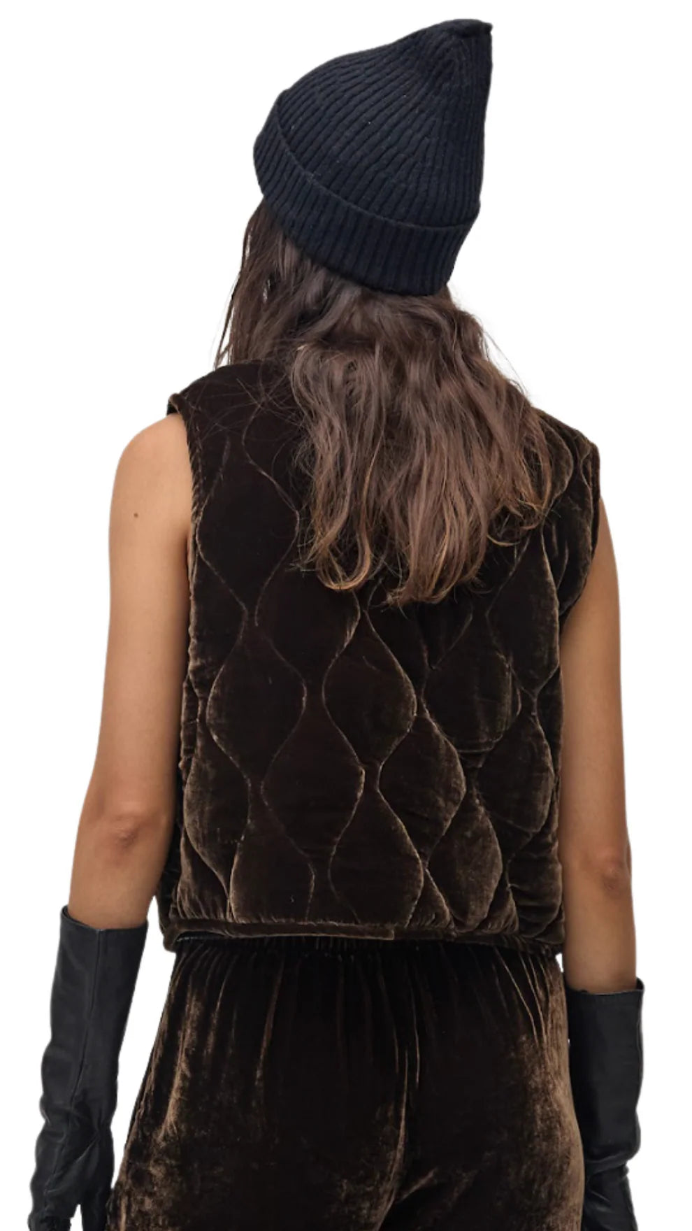 Waves Velvet Quilted Vest - Chocolate