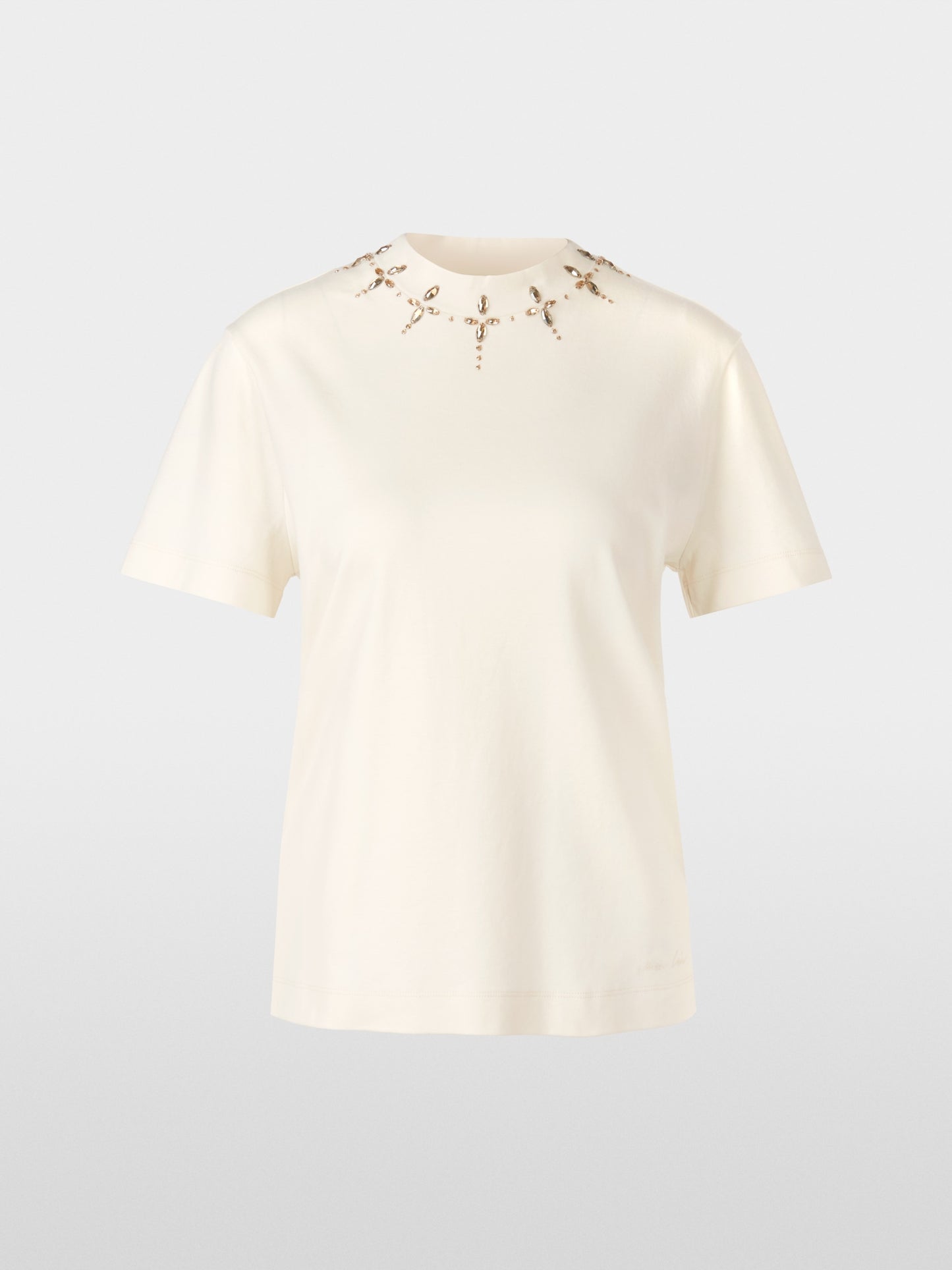 T-shirt with Rhinestone Details - Bright Ecru