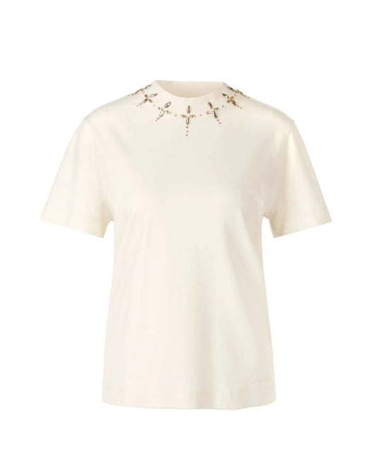 T-shirt with Rhinestone Details - Bright Ecru